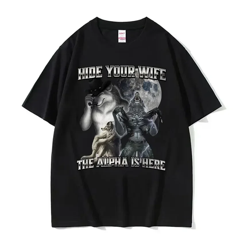 Ocultar a tu esposa, el alfa está aquí, ropa para hombres, camisetas gráficas, camisetas Unisex de gran tamaño Vintage Hip Hop para hombres y mujeres, ropa de calle