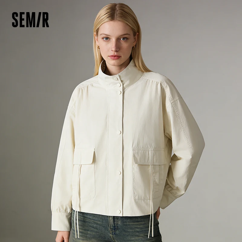 Semir Retro Jacket Women 2026 Spring Plaid Spliced Oversize Bud Shape Casual Relaxed Fit Stylish Loose Outerwear