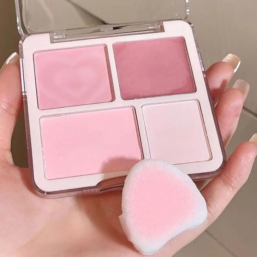 Paleta do makijażu twarzy 4 kolory róż różowy brzoskwiniowy pudrowy kremowy rozświetlacz matowy rozszerzający zakres kolorów rozjaśniający róż do policzków makijaż tint do policzków