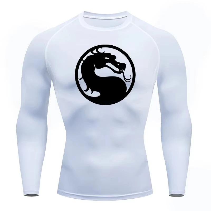 Dragon Graphic Compression Shirts for Men Athletic Quick Dry Long Sleeve Tees Tops Gym Workout Running Undershirt  HX0003
