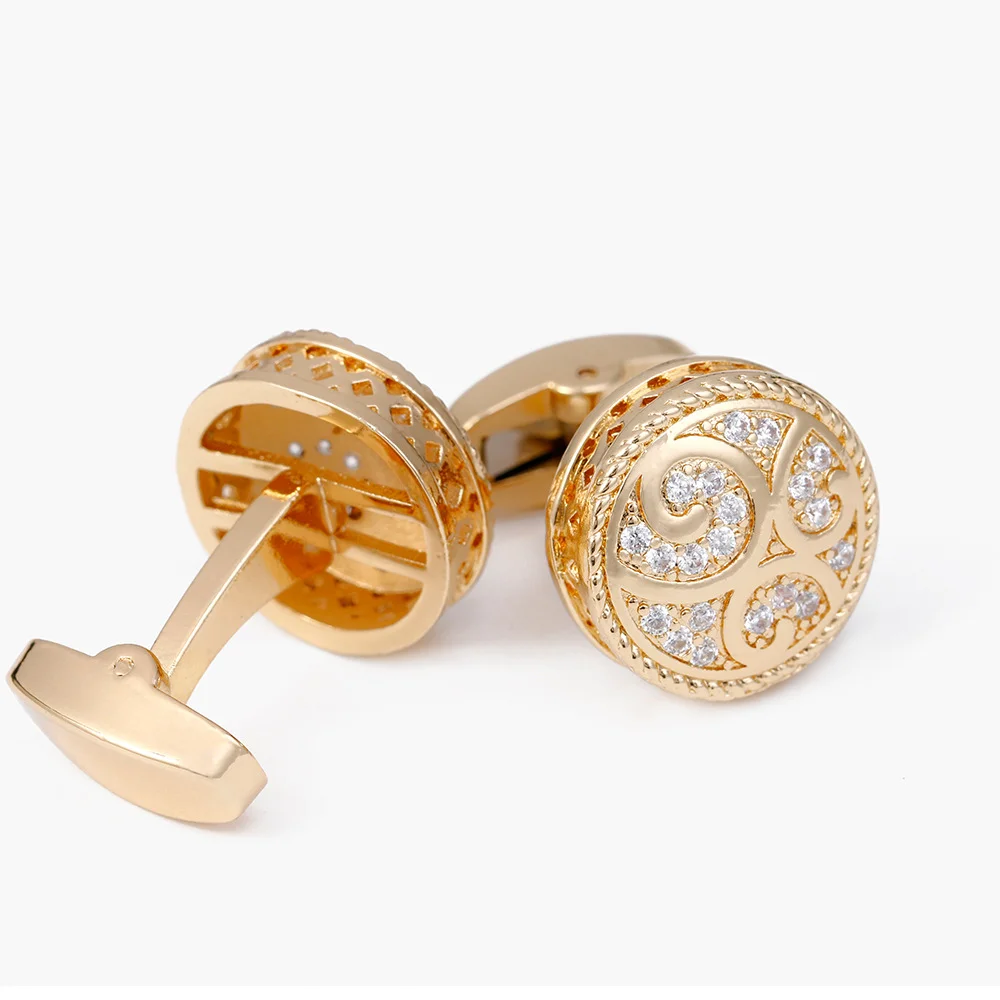 Vintage Patterned Gold Diamond Studded Cufflinks Business Formal Accessories Men's Suits Dresses Exquisite Cuffs Studs