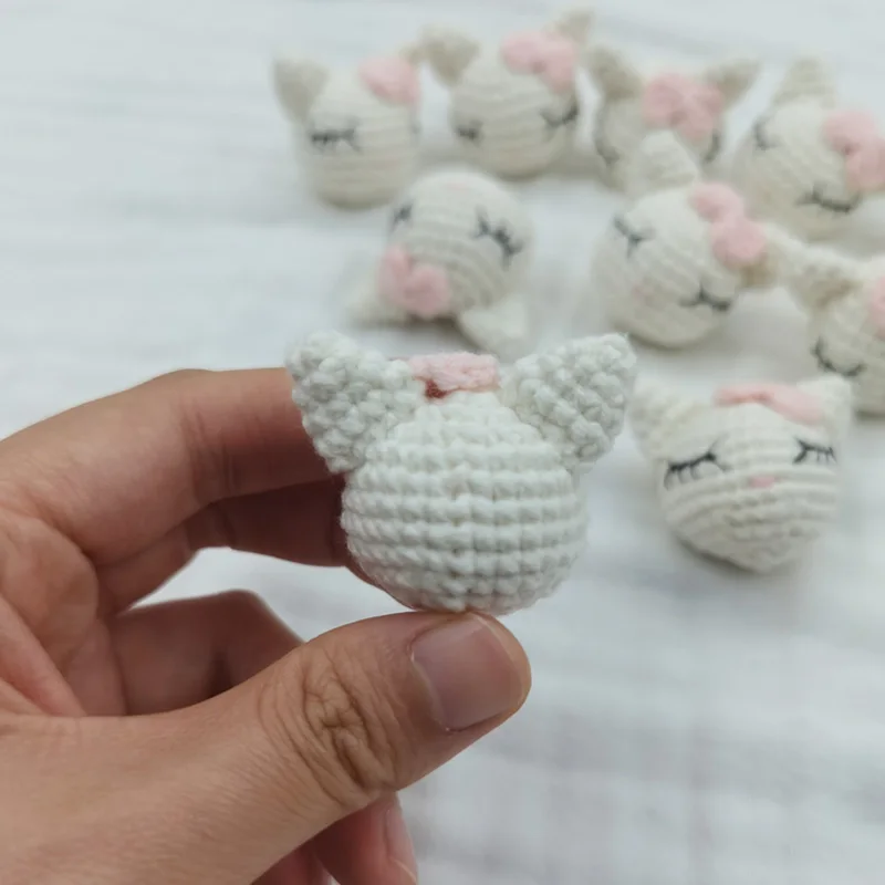 5Pcs Handmade Crochet Animal Cat Knitting Beads DIY Baby Pacifier Chain Chewable Accessories Infant Newborn Teether