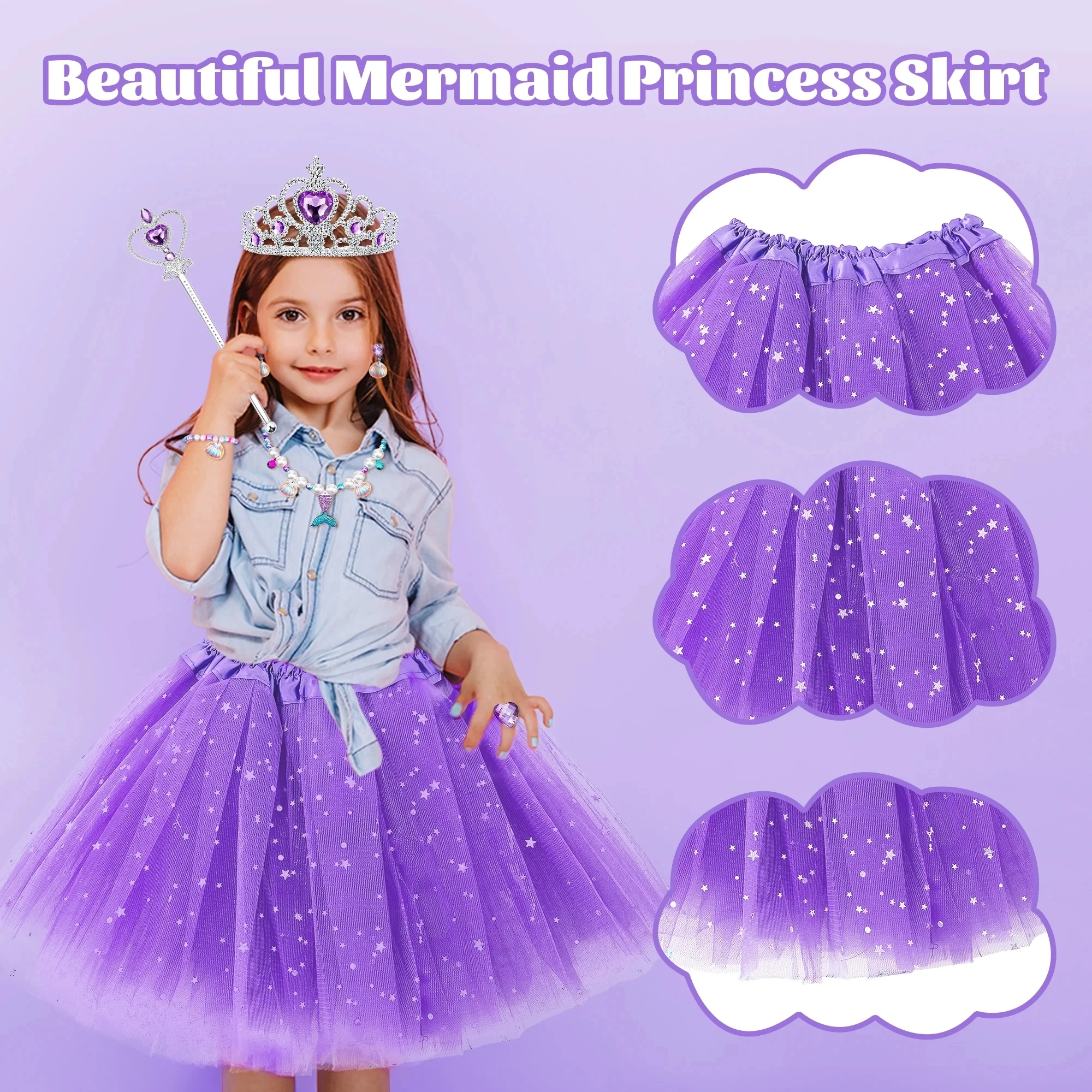 Girl Princess Toy, Dress Up Toy Set for Little Girls, Jewelry, Crown and Shoes, Princess Pretend Play Toy Gift For 2 3 4 5 6