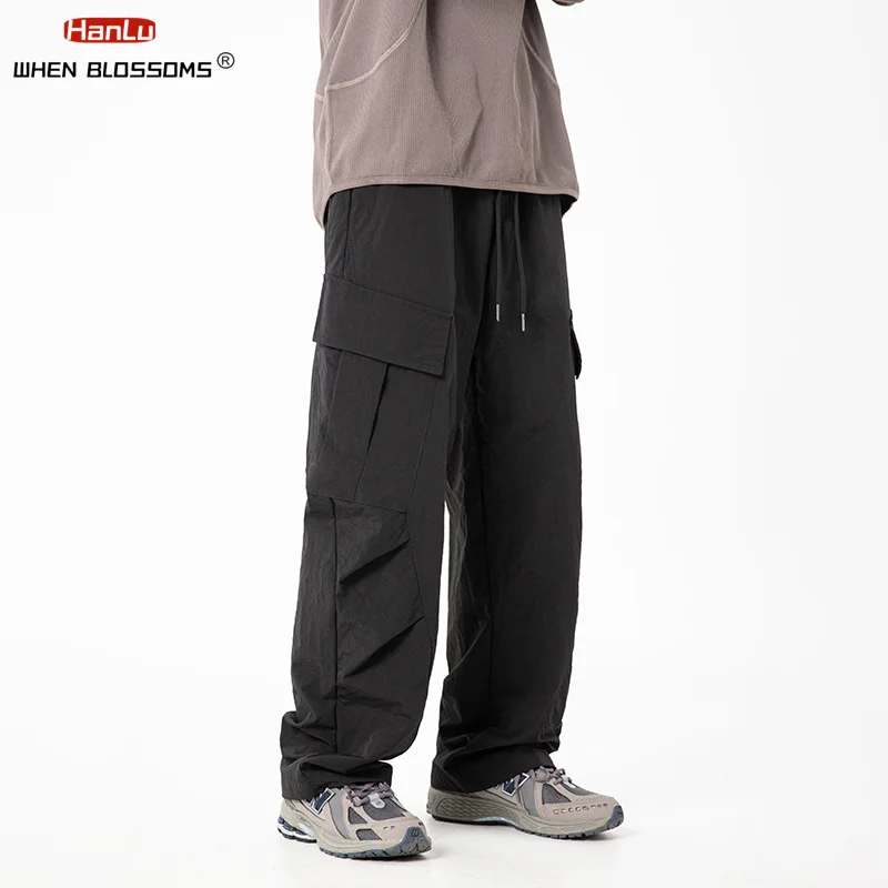 HANLU Men's Autumn New Outdoor Wterproof Tactical Work Pants Slanted Pockets Fashion Design Loose Casual Cargo Pants