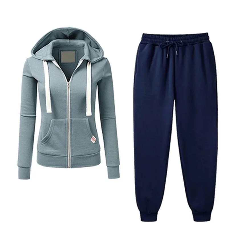 2025 Autumn/Winter Women's Korean Solid Color Zipper Hoodie Set Fashion Sportswear Top Drawstring Pocket Loose Leisure Suit
