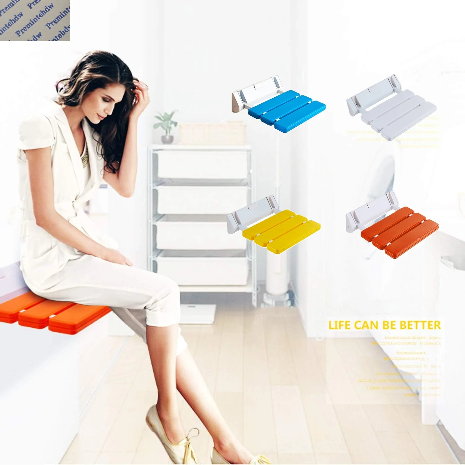1Pc 130Kg ABS Wall-mounted Folding Bath Seat Space-saving Shoe Bench