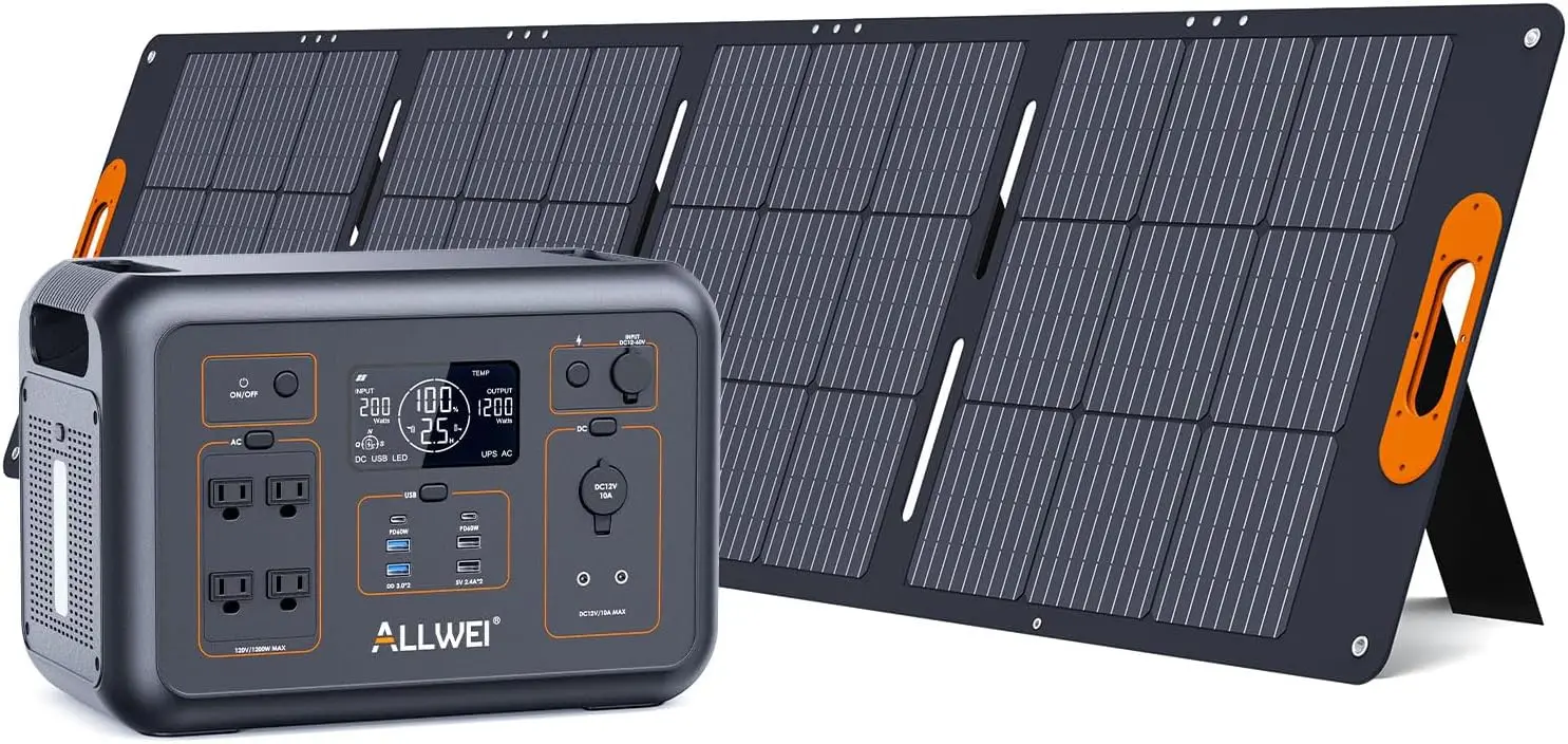 Portable Power Station 1200W with 1 * 200W Solar Panel, Fast Charge in 1.5Hrs, 1008Home Backup Battery for Emergency RV Camping