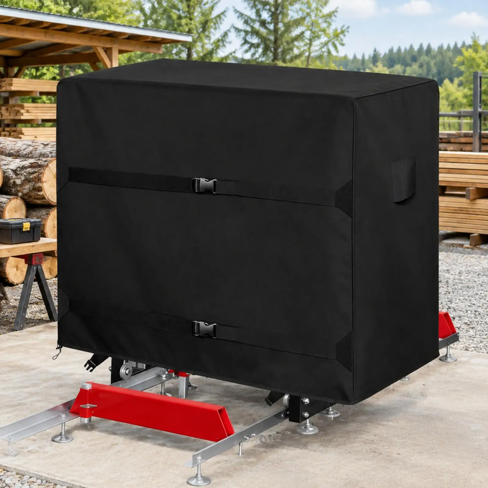 Black Outdoor Sawmill Cover 235x130x190 Cm Water Repellent Oxford Fabric Shield with Zippered Bag for Easy Transport