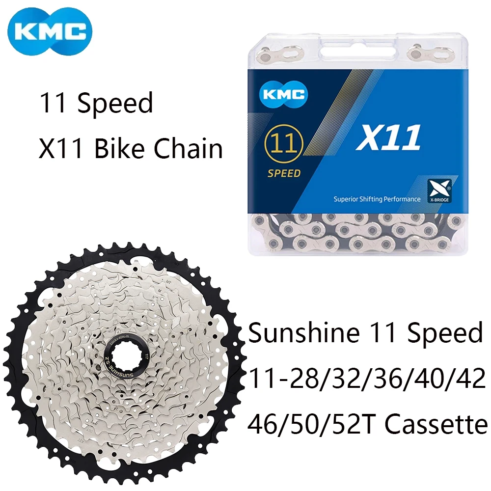 KMC 11 Speed Sunshine 11S 11-28T/32T/36T/40T/42T/46T/50T/52T Cassette X11 Bike Chain For MTB Road Bicycle Parts