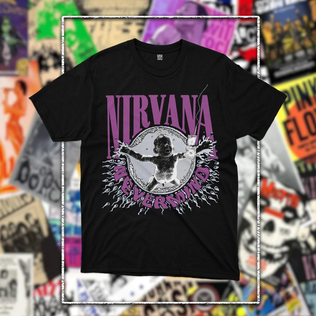 Nirvana band pattern fashionable men's T-shirt, unisex V-neck, short sleeve, Y2k style, ultra streetwear, popular retro T-shirt