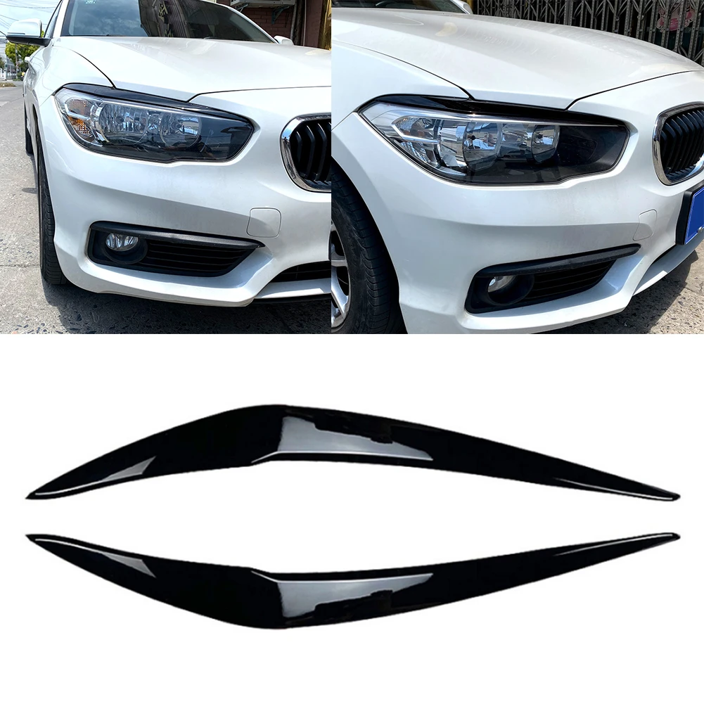 2Pcs Headlight Cover Eyelid Eyebrow For BMW 1-Series 116i 118i 120i 125i 128i F20 F21 Gloss Black Headlight Eyelids