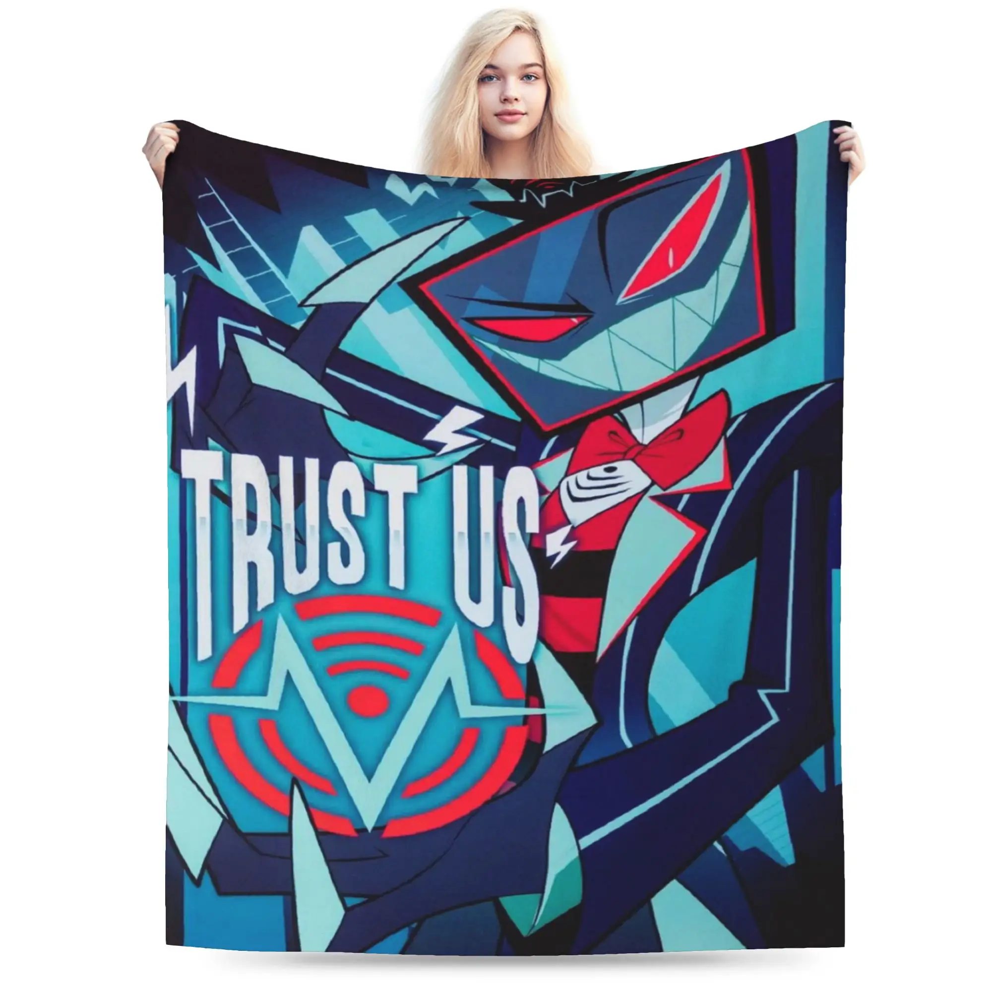 Hazbin Hotel Alastor Throw Blanket Trust Us Design Soft Fleece Anime Fan Gift Cartoon Art Decor Bedroom Living Room Cozy