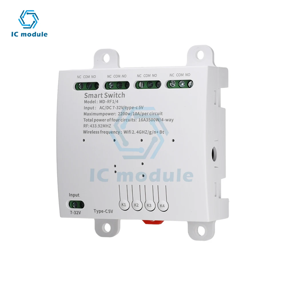

3 Channel 4 CH Smart WiFi BT Relay Switch Module with 433MHz RF Remote Control for Smart Home