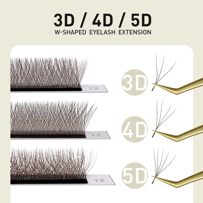 SAKURAHANA Brown Automatic Flowering W Shaped Bloom 3D 4D 5D Premade Fans Natural Soft Professional Makeup Eyelashes