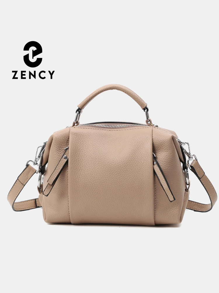 Zency Women\'s Genuine Leather Bag Simple High Quality Tote Bag Small Vintage Boston Handbag Female Shoulder Crossbody Ladies Bag