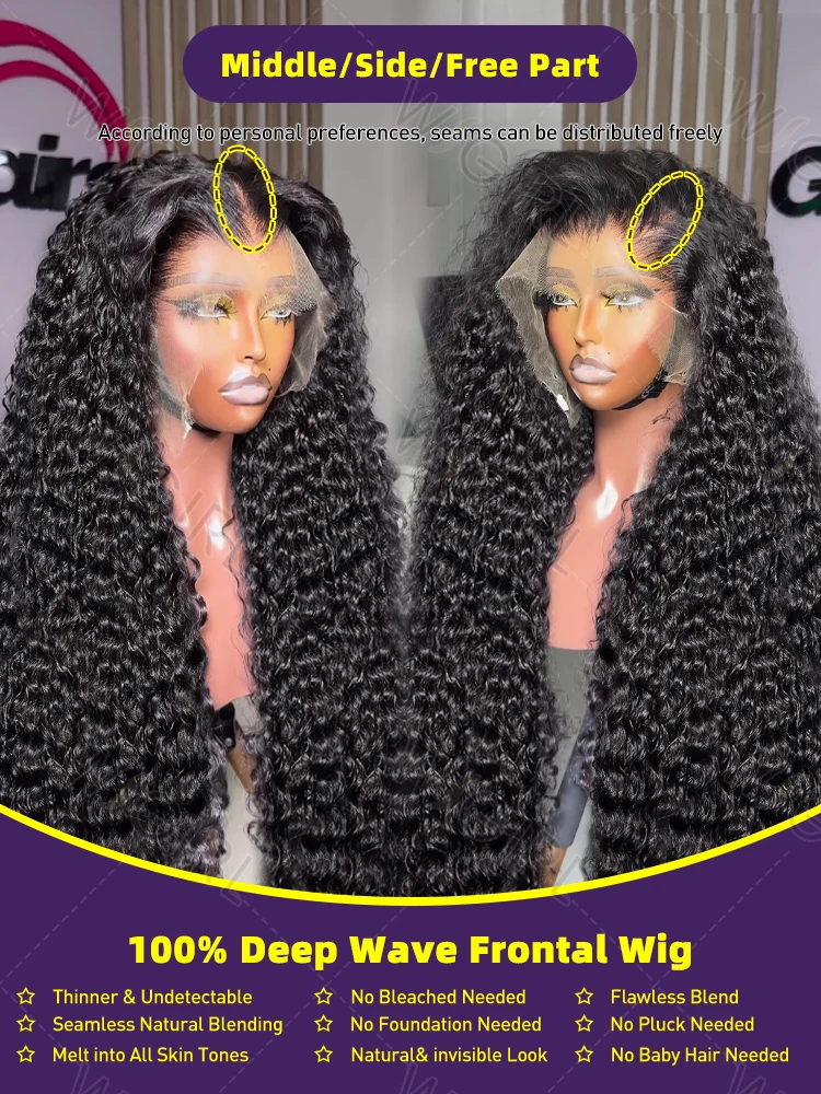 Wigirl 200% Deep Wave HD Transparent 13x4 Lace Frontal Wig Curly 30 38 Inch Brazilian 13x6 Lace Front Human Hair Wigs For Women