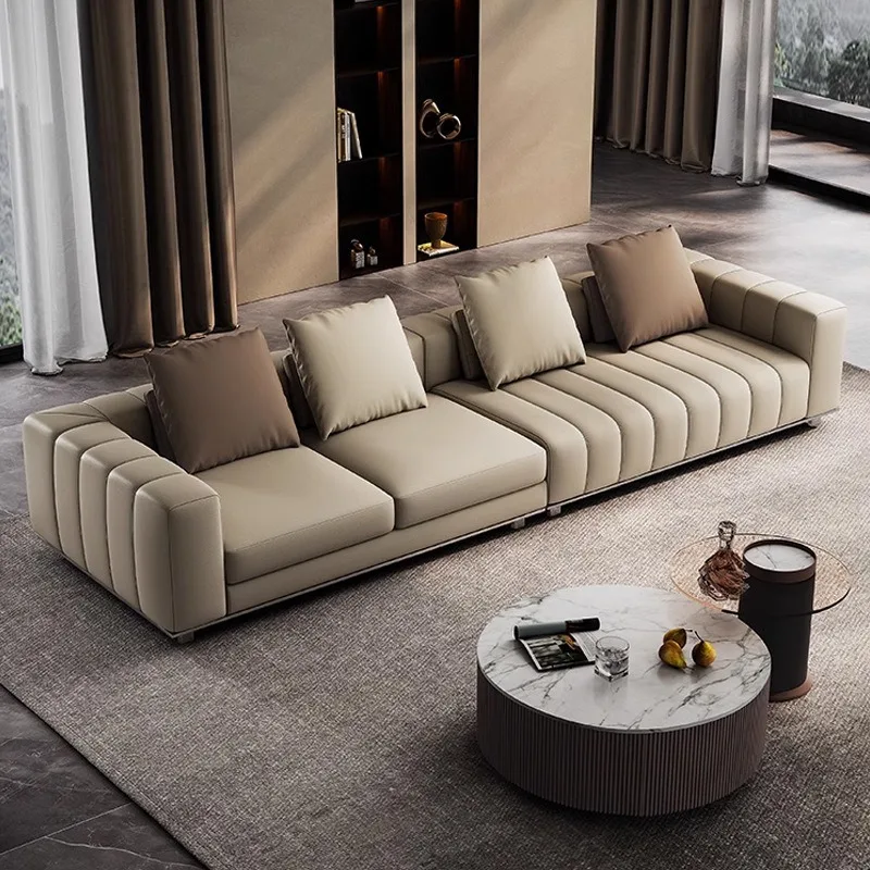 Italian minimalist top-layer cowhide art leather sofa piano keys modern and simple in-line living room