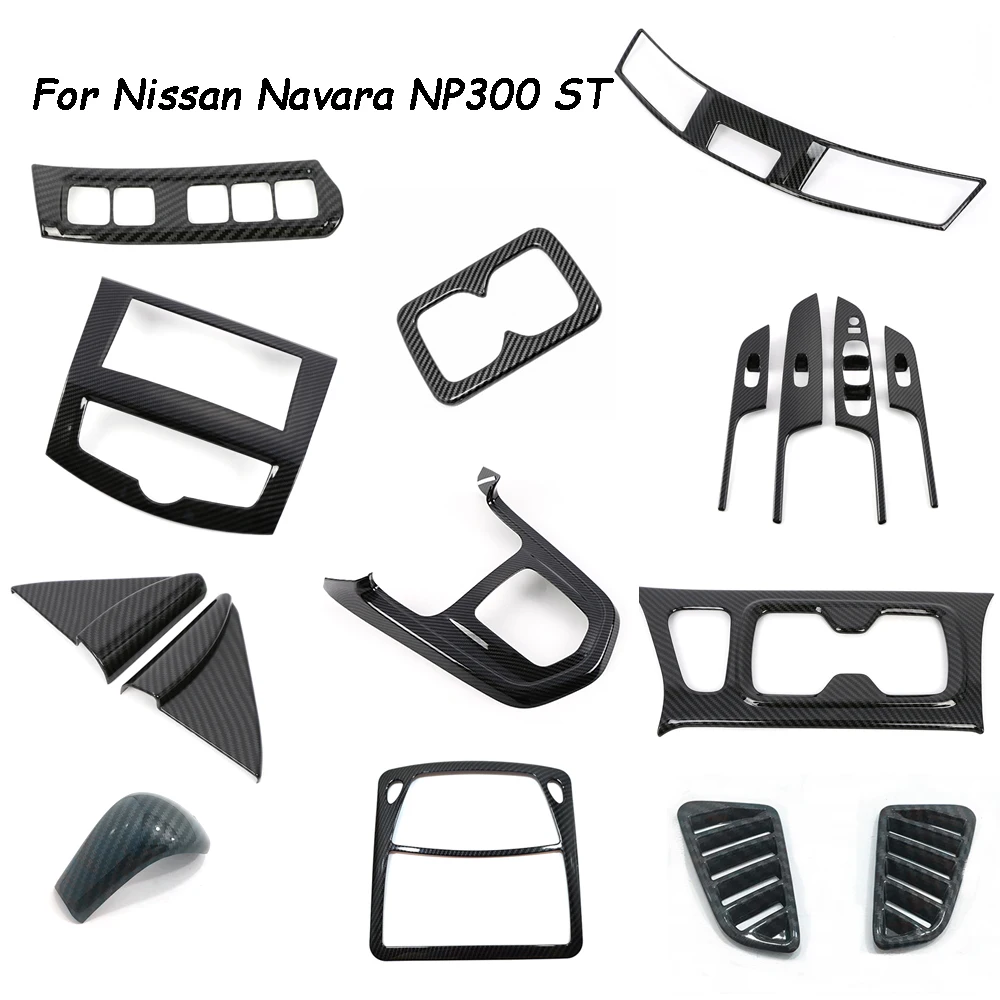 

For Nissan Navara NP300 ST 2014- 2020 Interior Accessories ABS CARBON Gear Shift Panel Inner AC Door Handle window Switch Cover