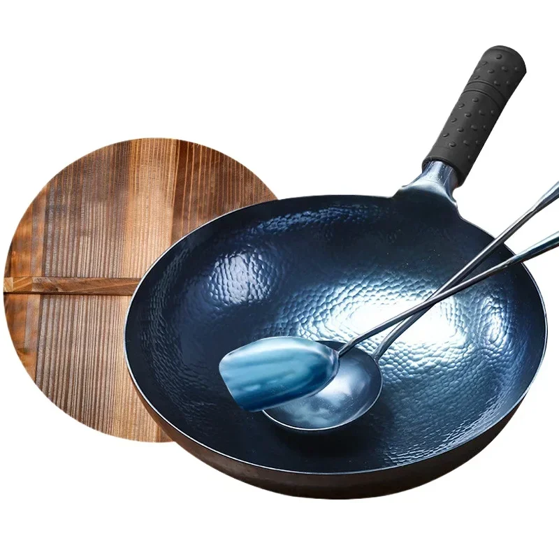 Handmade Wok and Frying Pan Chinese Traditional wok 1.8 mm Thicknes Non-stick Wok No Coating Multipurpose Kitchen Woks