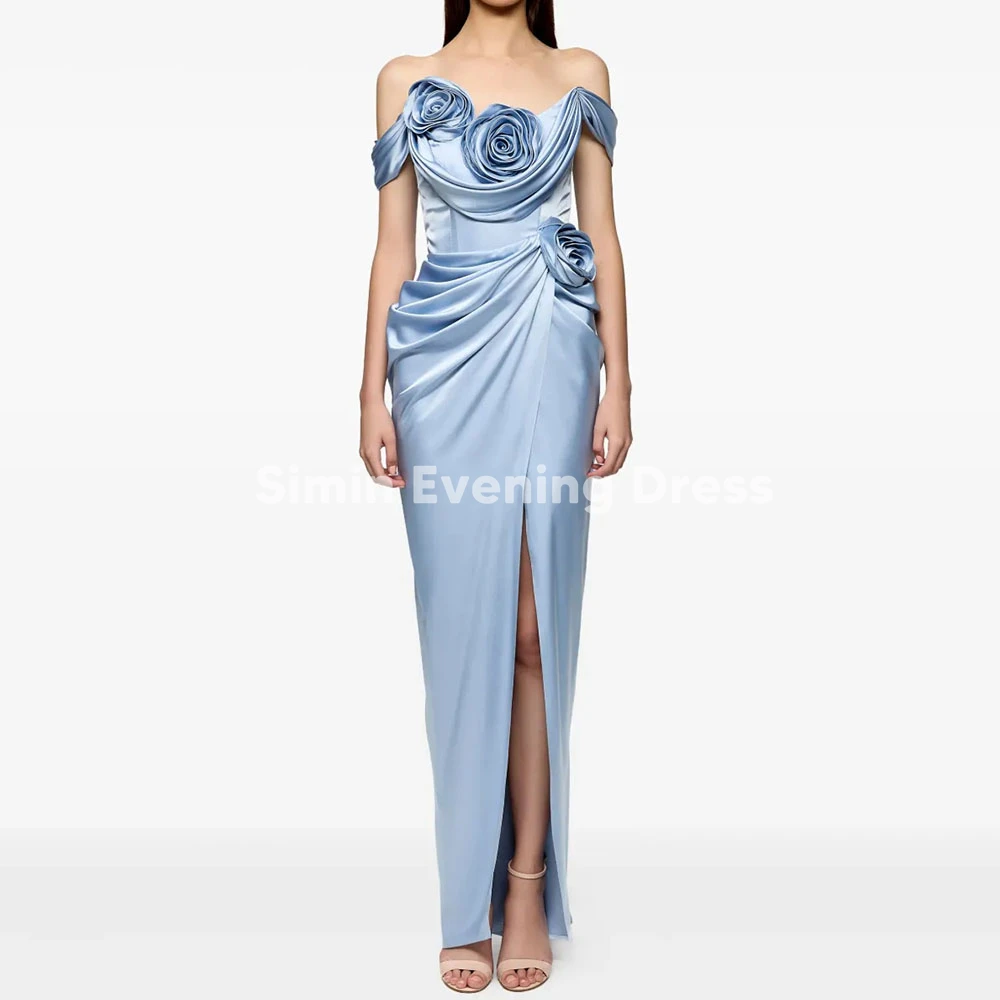

Simin Customized Women's 3D Flowers Off-the-shoulder Pleats Splits Evening Dresses With Sleeveless Sheath Elegant Dresses 2025