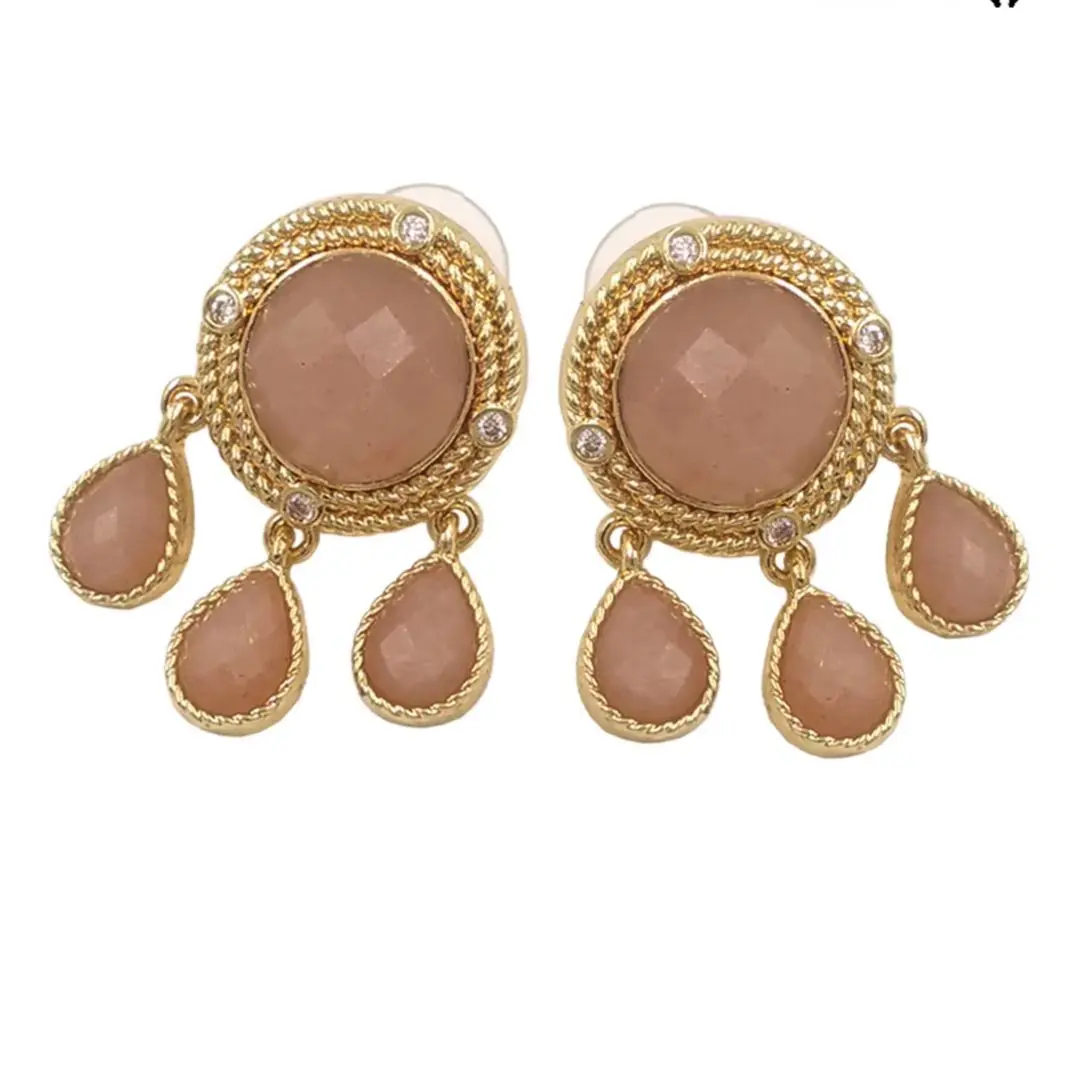 WT-ME120 Classic Court Style Special Style Colorful Gemstone Water Drop Shaped Stone Fringe Design Women Party Earrings