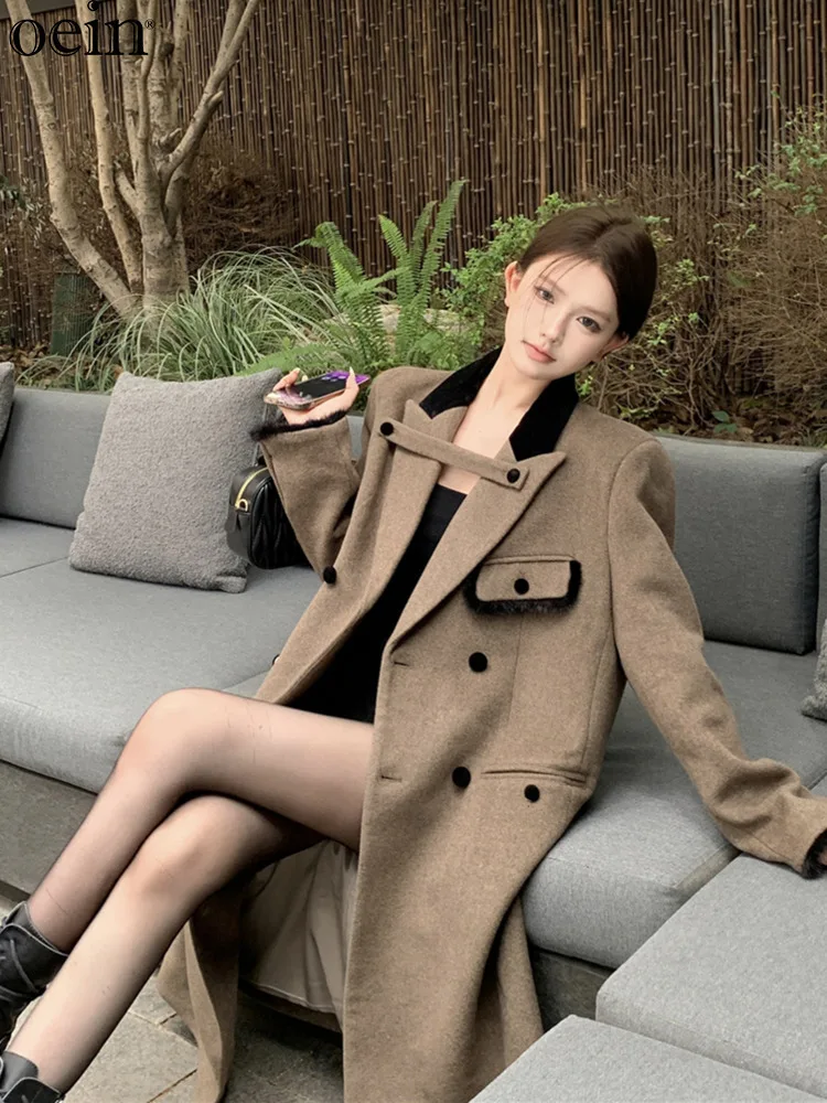 Autumn And Winter Contrasting Patchwork Coffee Colored Fur Coat With Cotton For Women