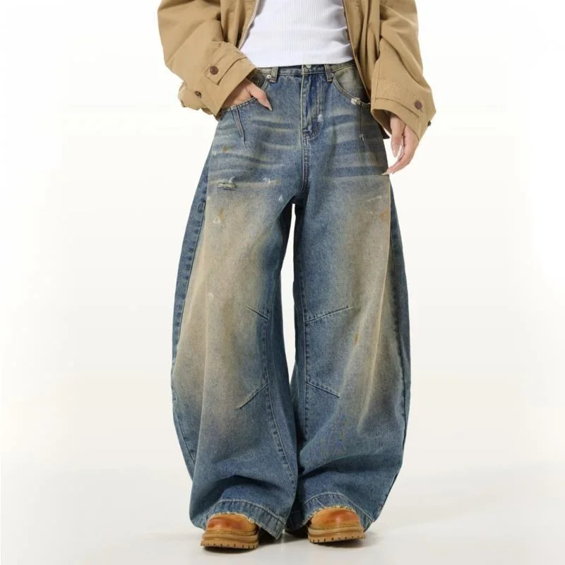 HKSH Spring New Men Tide American Vintage Wide Leg Washed Jeans Trend Streetwear High Street Draped Denim Pants Chic Ins HK19253