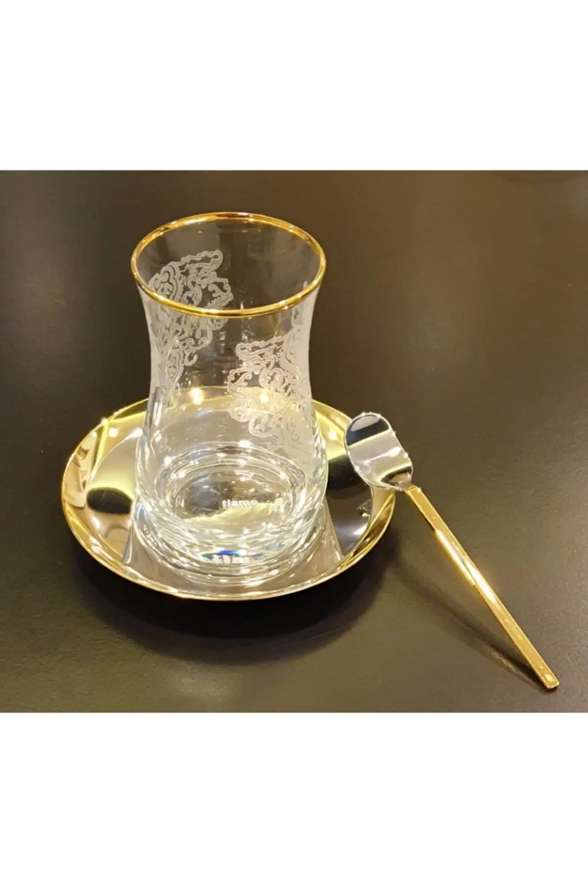 

DOLBOVI 18 piece elore Tea set (gold) steel Turkish Tea Glass Cup