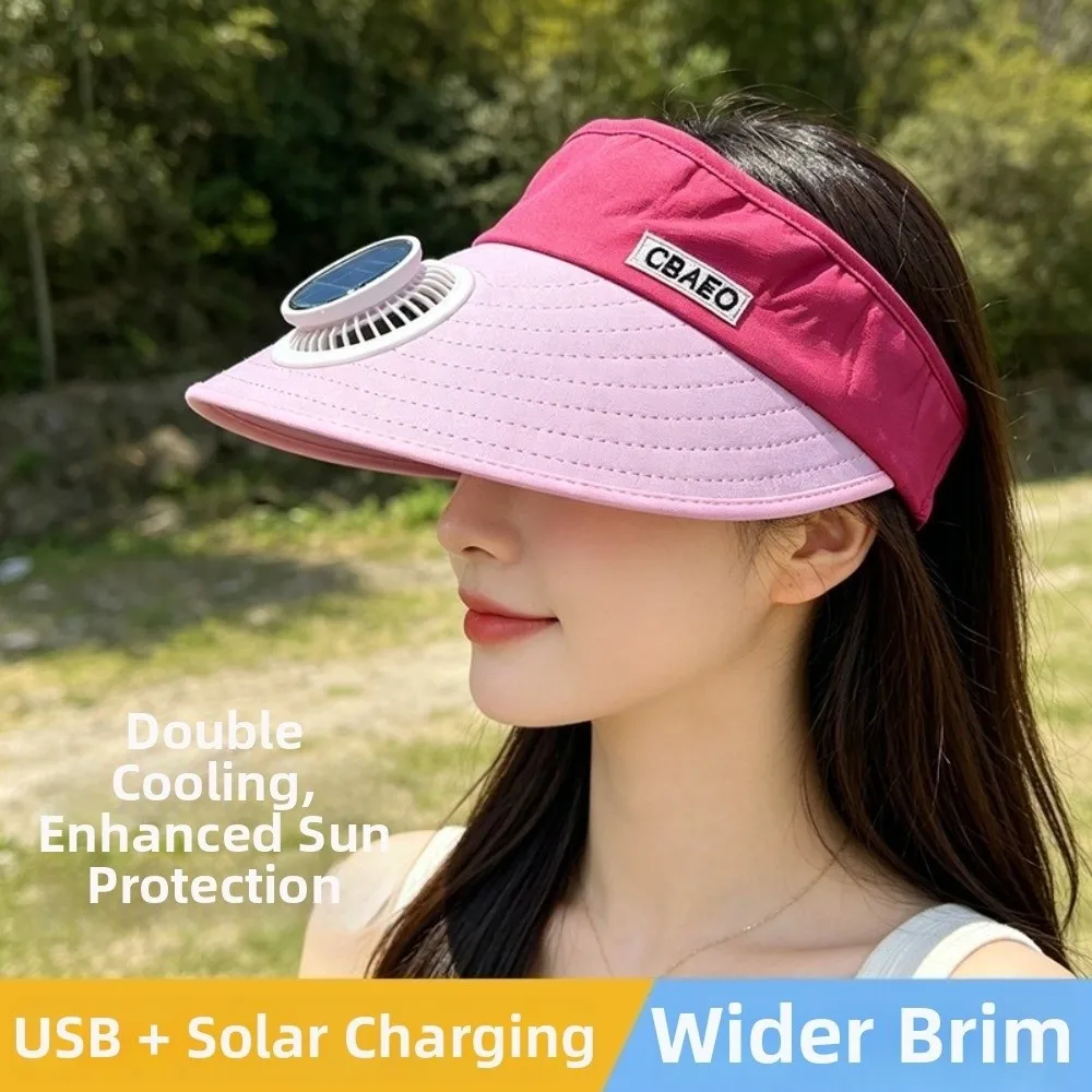 

Cooling Breathable Solar Fan Hat Polyester Lightweight Wide Brim Sun Hat Adjustable USB Charging Visor Hat for 5V300MAH Camping