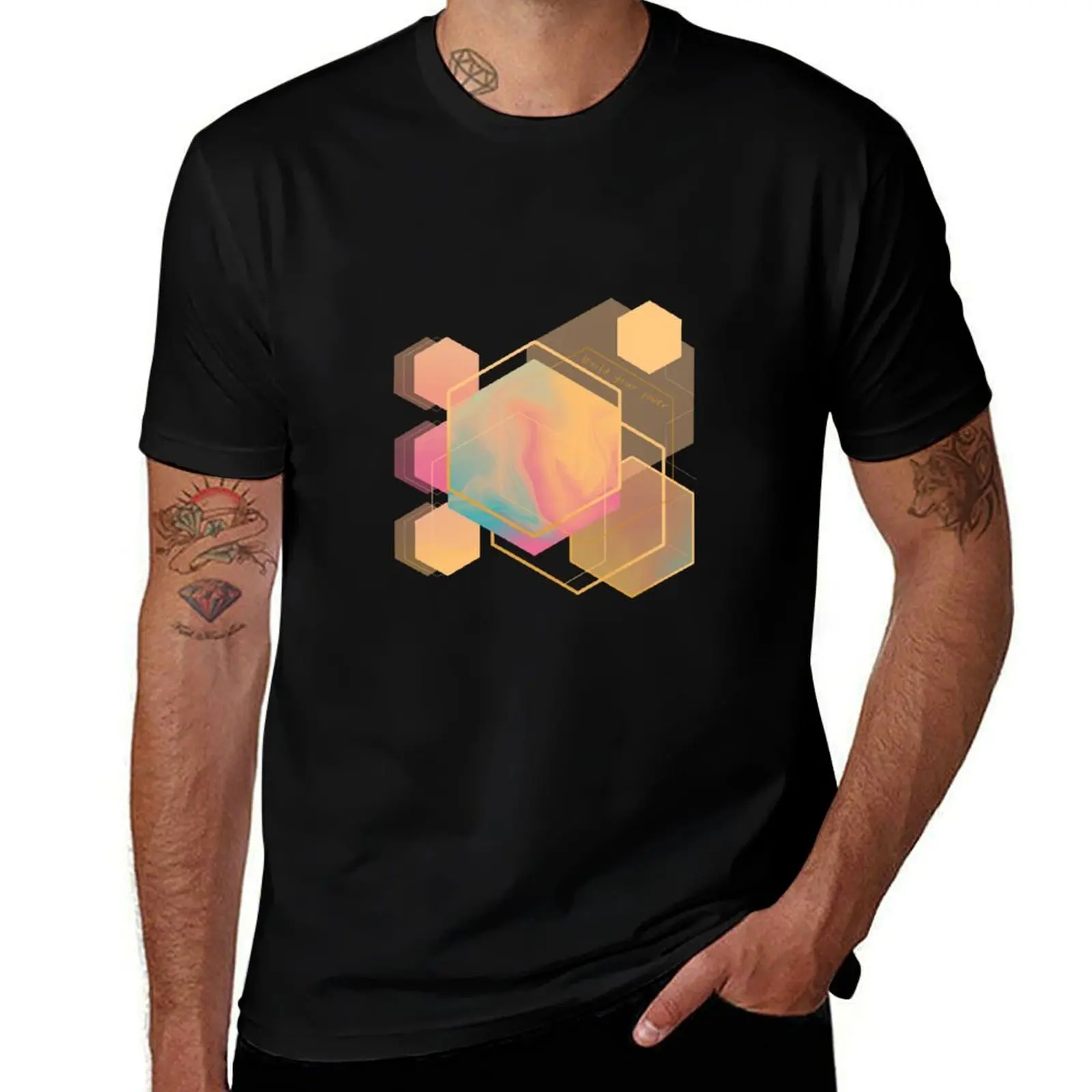 build your power dreamy geometric hexagons T-Shirt Basic Short Sleeve for Men T-Shirt