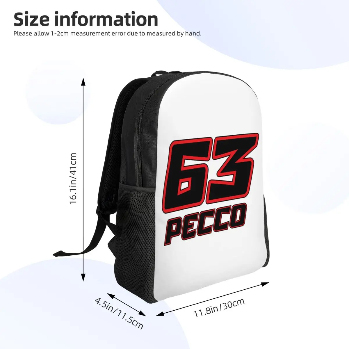 Pecco Bagnaia 63 バックパックホットセールデイパック大容量男の子女の子ブックバッグスクールバッグショルダーバッグ男性女性