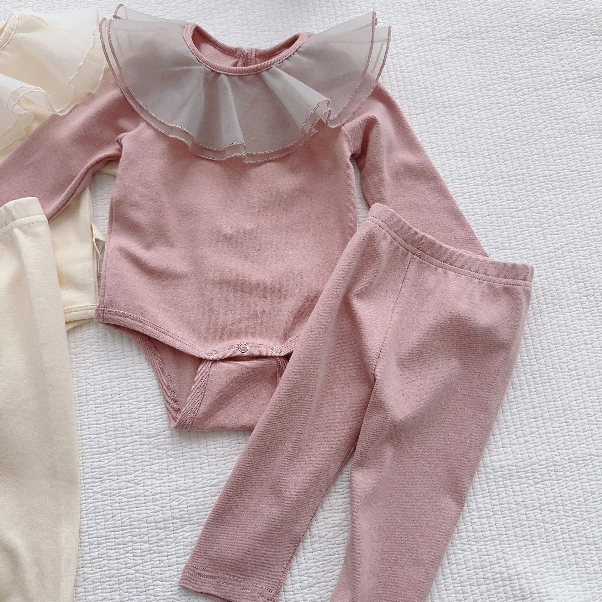 2024 Spring New Baby Long Sleeve Home Clothes Set Infant Girl Lapel Tops + Leggings 2pcs Suit Toddler Cotton Casual Outfits