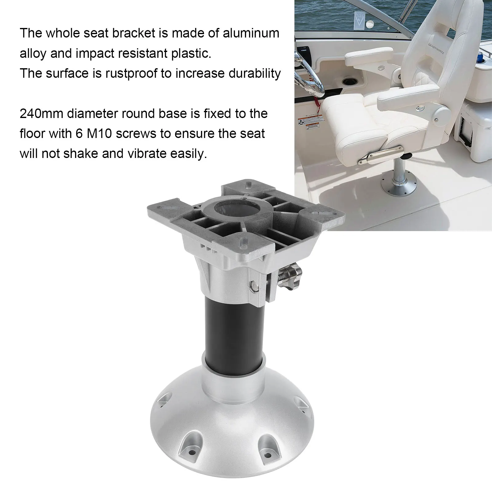 Asiento de barco Capitán Pedestal de silla de 330 mm de altura Pedestal y base de asiento de barco de larga duración extraíbles para yate para muelle
