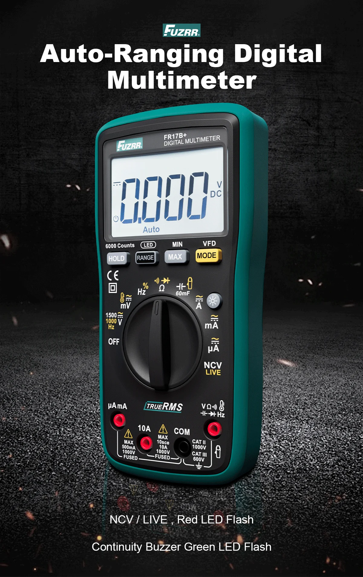 FUZRR FR15B+ FR17B+ Digitales True-RMS-Multimeter mit Auto-Range-Funktion, NCV, AC/DC-Spannungs-, Strom- und Kapazitätsmessung, für die Reparatur von Autoelektrik – Detail 3