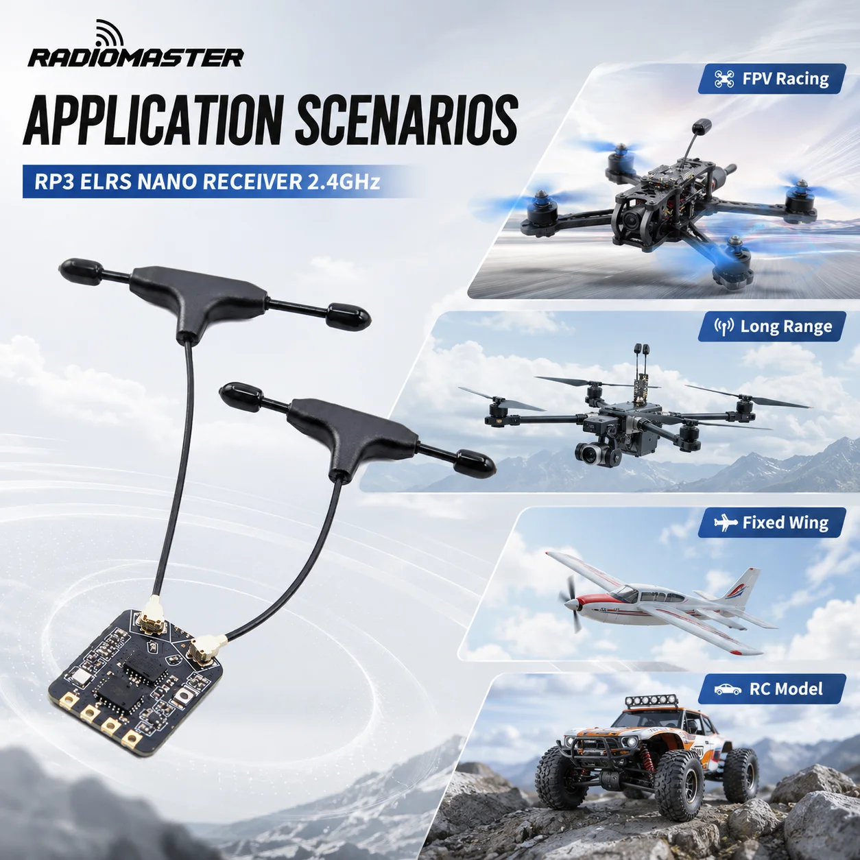 RadioMaster RP3 ELRS 2.4GHz Nano Receiver Antenna Diversity TCXO 500Hz F1000Hz WiFi Firmware CRSF For Long Range FPV Drone Boxer view 3