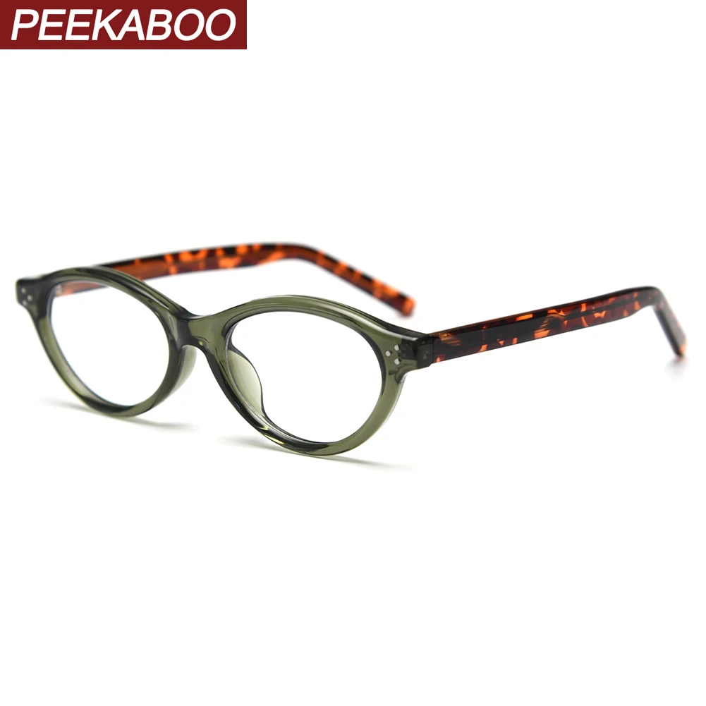 

Peekaboo oval glasses frame for men clear lens korean style fashion eyeglasses women TR90 unisex acetate green leopard