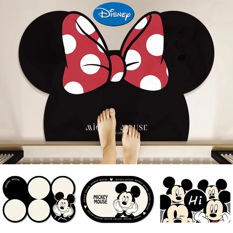 Disney-Mickey e Minnie Cartoon Anti-Slip Tapete de Secagem Rápida Absorção de Água, Tapetes Absorventes de Água, Diatomácea Bonito, Tapete De Chão,