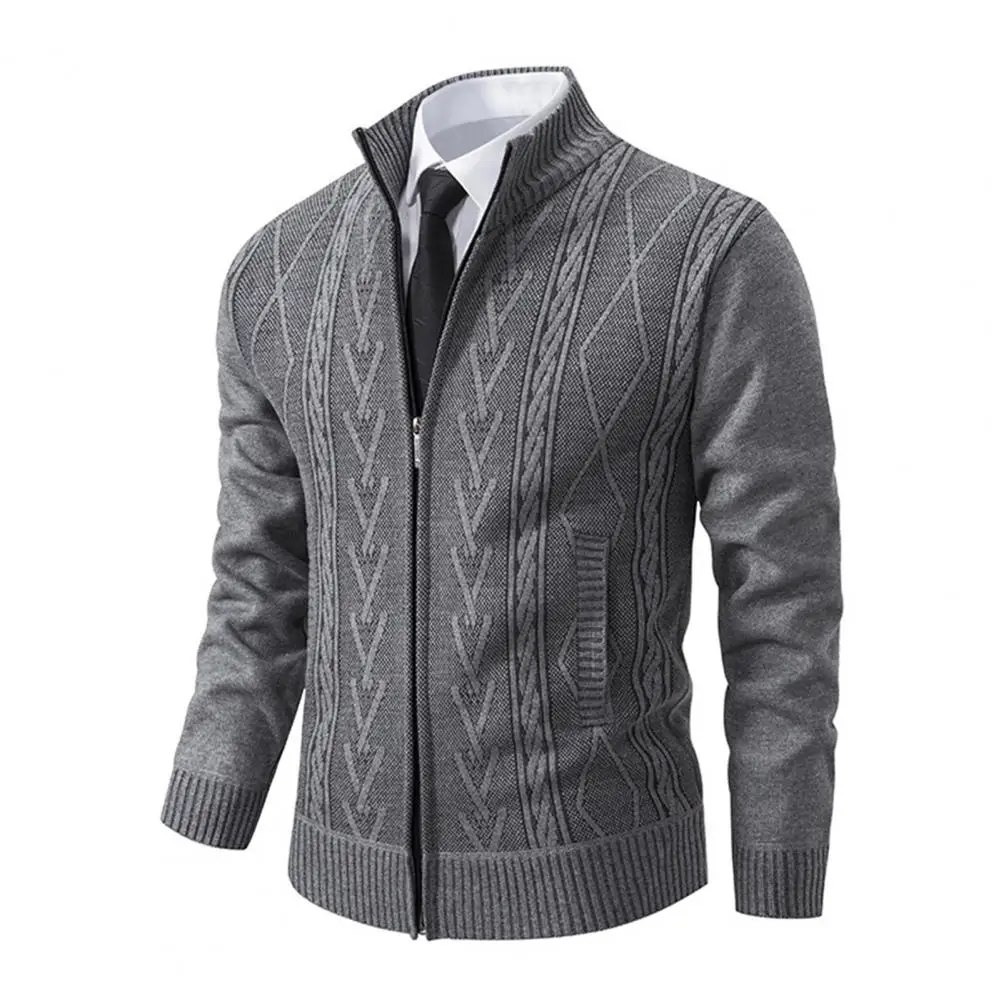 Comfortable Men Jacket Men Sweater Cozy Lapel Collar Zipper Cardigan Timeless Men's Fashion Sweater for Warmth Style