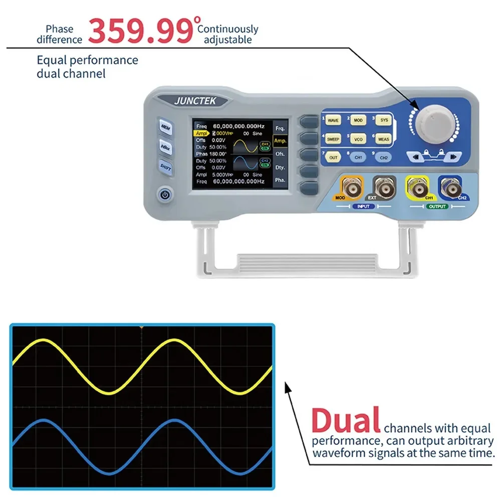 JUNCTEK JDS8060 8080 Dual Channel Function Arbitrary Waveform Signal Generator Source 275MSa/s 14bits Frequency Meter 60M 80MHz