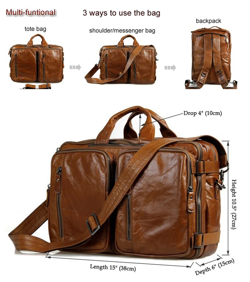 4Use Multi-Function Genuine Leather Backpack Men's Bagpack Bag Travel Backpack School Bag Leather 15.6