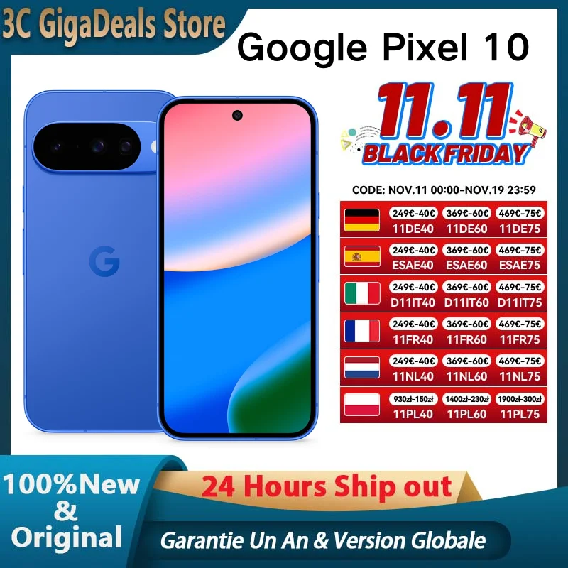 Google Pixel 10، العلامة التجارية الجديدة Google Tensor G5، 6.3 بوصة كاميرا خلفية ثلاثية متقدمة 4970 مللي أمبير في الساعة بطارية 24 ساعة هاتف ذكي NFC