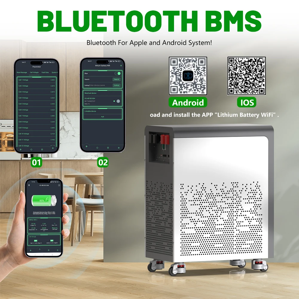 In Stock 51.2V 48V LiFePO4 Battery with Bluetooth BMS 16S, 100Ah/300Ah/600Ah Home Solar Energy Storage Battery 5Kwh/15Kwh/30Kwh