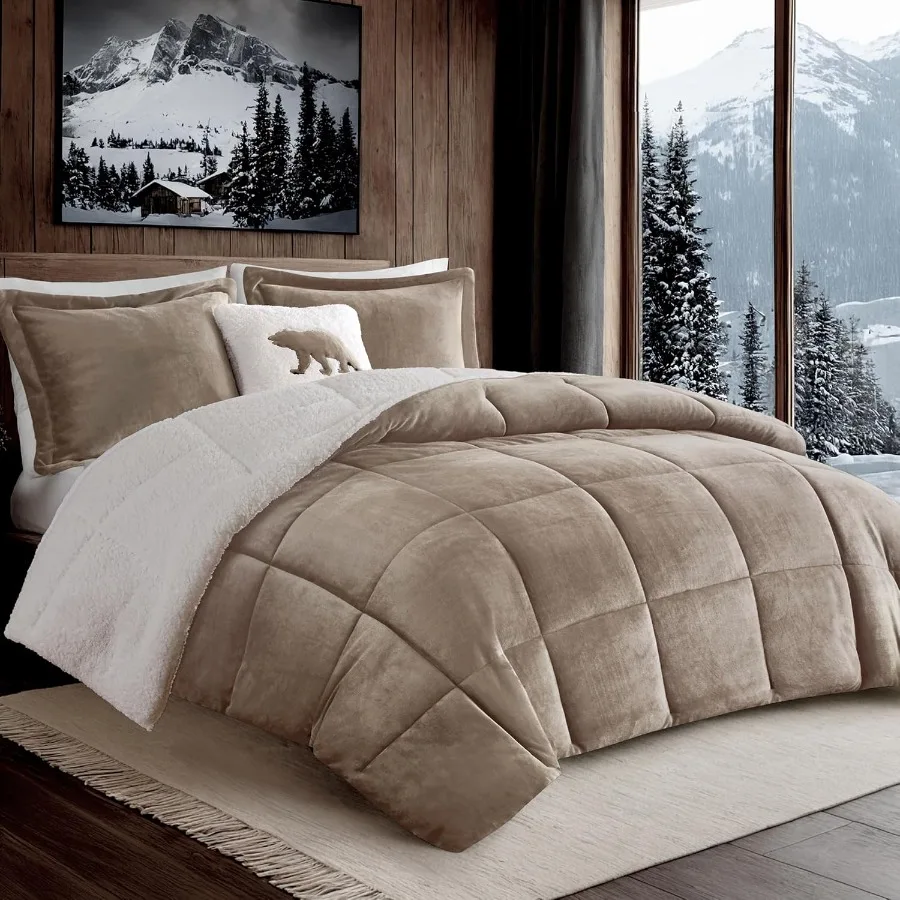 

Woolrich Reversible Comforter Set Ultra Soft Plush to Sherpa Down Alternative Cold Weather Winter Warm Bedding with Matching Sh