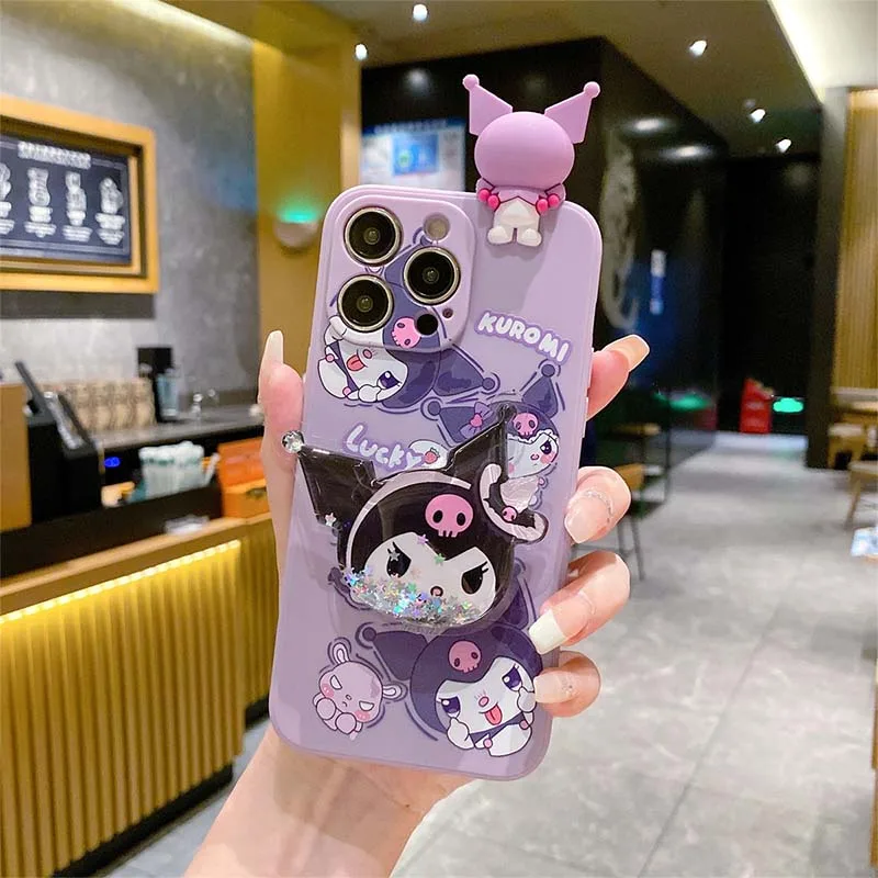 Kawaii Phone Cover Kuromi Melody Creative Doll Phone Case for Iphone 15 14 13 12 11 Pro Max Scaffolding Phone Shell Friend Gift