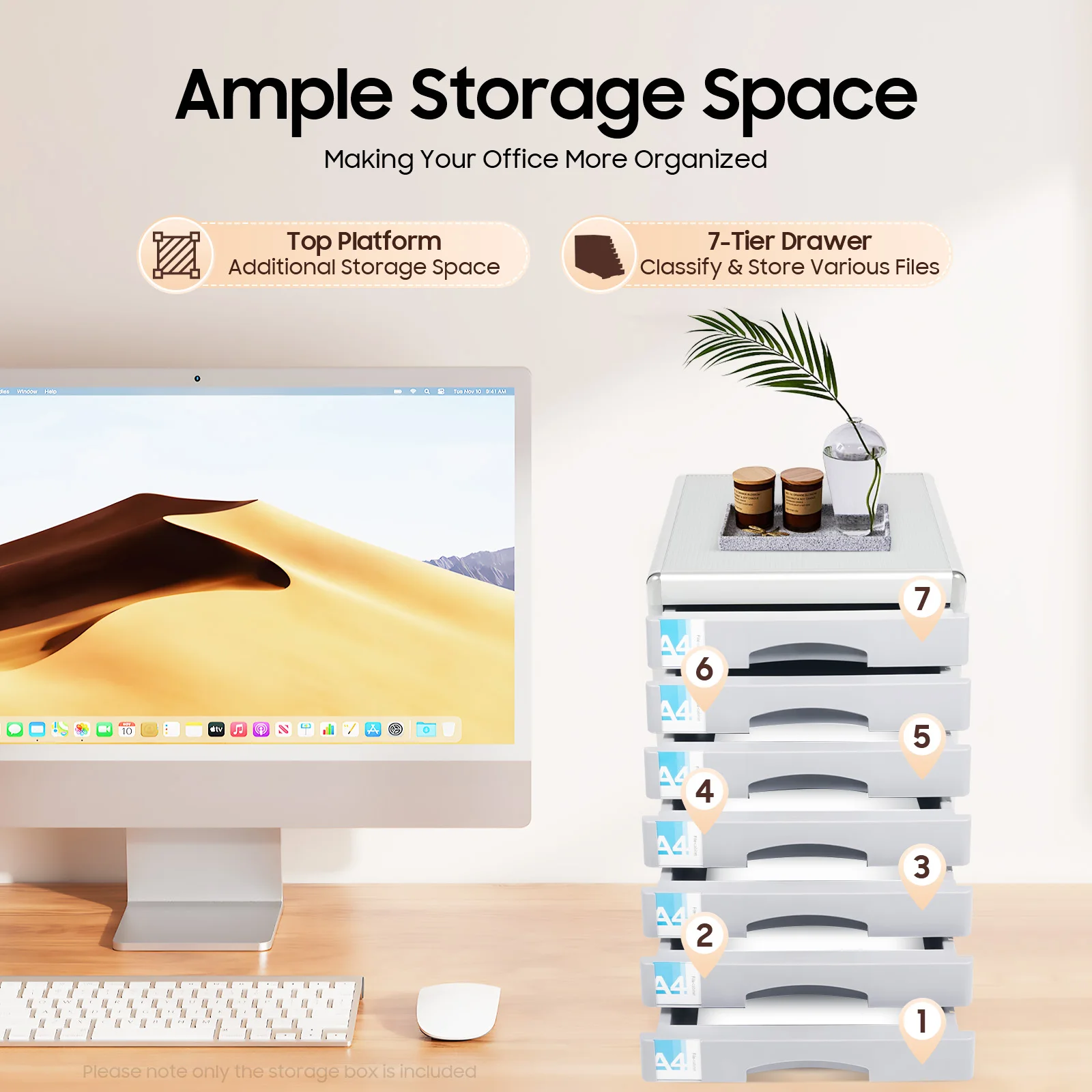 Labelling Document Storage Box, Aluminum Alloy Desktop Drawer Organizer,7-tier Document Storage Box,with Top Security Lock