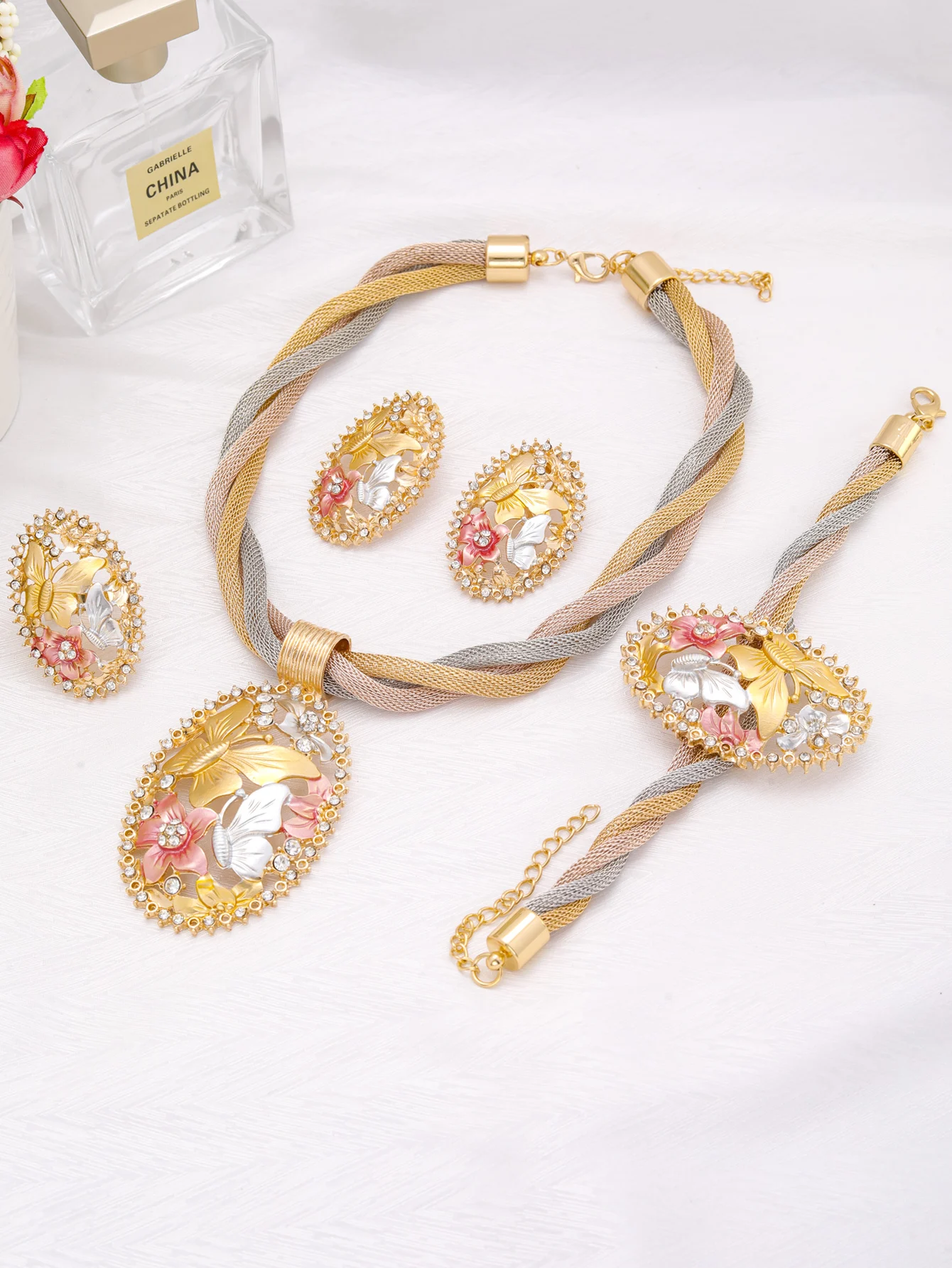 African Multicolour Tassel Butterfly Necklace Pendant Bracelet Earrings Luxury Party Dubai Jewelry Sets for Women Accessories