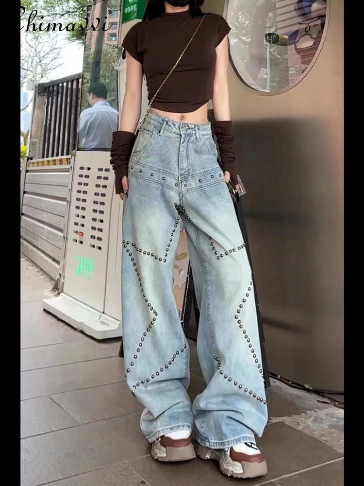 Fashion Jeans for Women 2024 Spring Clothes New American Style Loose Slimming Retro Streetwear Ladies Wide-Leg Pants All-match