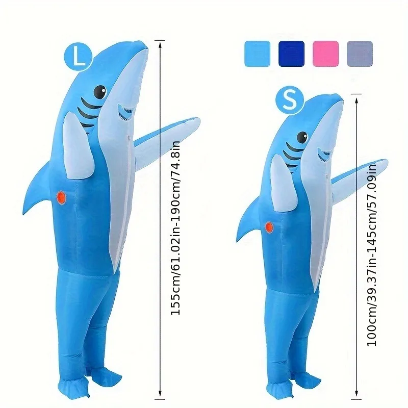 2 Sizes, Cute Unique Standing Shark Design Inflatable Suit, Halloween Christmas Play Inflatable Costume Props Toy