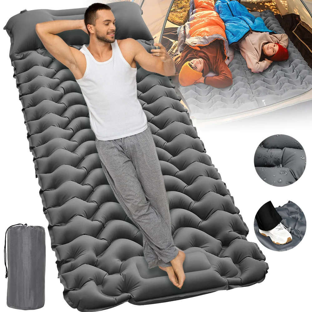 Colchoneta ultraligera compacta para acampar con almohada y bomba, colchón inflable para viajes al aire libre, camping, senderismo, ciclismo, conexión libre.