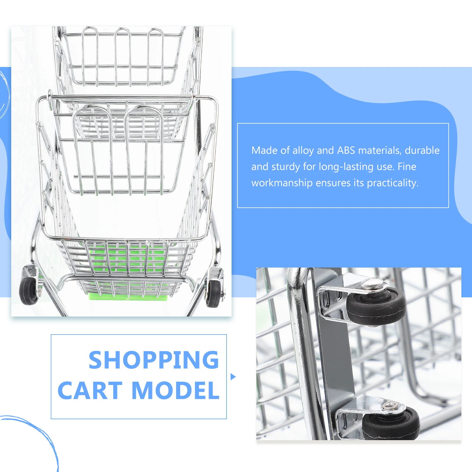 Miniatuur winkelwagentje Kleine supermarktwagen met dubbele laag Legering ABS Duurzaam Praktisch voor het geven van geschenken Kleine winkelwagentje